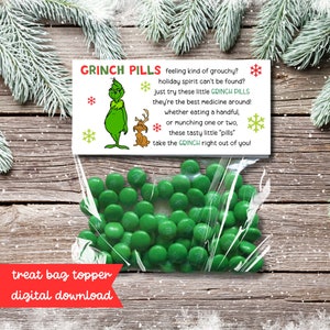 Grinch Pills Printable Treat Bag Topper - Christmas Candy Bag Topper ...