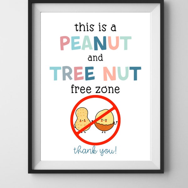 Printable Peanut and Tree Nut Free Zone Sign - Food Allergy Sign - Peanut and Tree Nut Allergy Sign for Classroom - Food Allergy Awareness