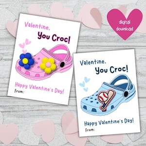 Carte de Saint-Valentin croco pour enfants imprimable - breloque chaussure imprimable carte de Saint-Valentin pour l'école - carte de Saint-Valentin pour la classe