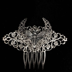 Death moth hairclip: gothic hairslide, goth haircomb, alt slide, alternative gift, moon witch, cosplay, fantasy, bridal, wedding, barrette