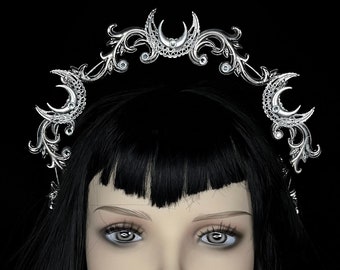 Luna Halo Crown: Silver Rhinestone Moon Headpiece