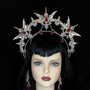 Bloodlust Vampire Halo: Gothic Bat Crown, Red Rhinestone Headpiece