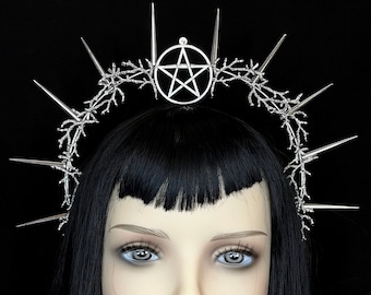 Hex headwear: gothic headpiece, goth headband, alt headwear, alternative halo, witch halo, woodland tiara, cosplay, villian, witchy, spike