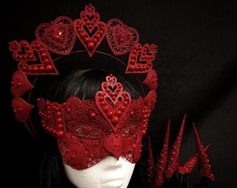 Valentina set: valentines, romantic headpiece, love halo, heart, romance crown, , goth, alt, alternative, fantasy, queen of hearts cosplay