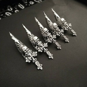 Sacrament- Gothic Nail Rings, Goth Finger Rings, Alternative, Halloween, Skull and Crosses