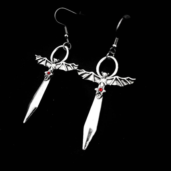 Bat Ankh earring; goth jewellery,  gothic accessory,  alt accessories,  alternative gift, vampire cosplay,vamp fantasy, halloween, Egyptian