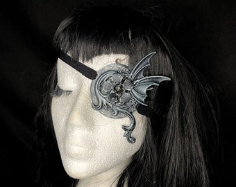 Draco Eyepatch- gothic eyewear, goth accessory, alternative accessories, alt pirate cosplay, fantasy couture, nautical, dragon, bat, anime