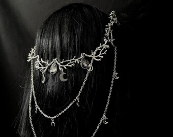 Levanna Haarschmuck: witchy Haarschmuck, Gothic Accessoires, Halloween, Cosplay, Alt Statement Schmuck, Pagan, Mondhexe, Brautschmuck, Elfe