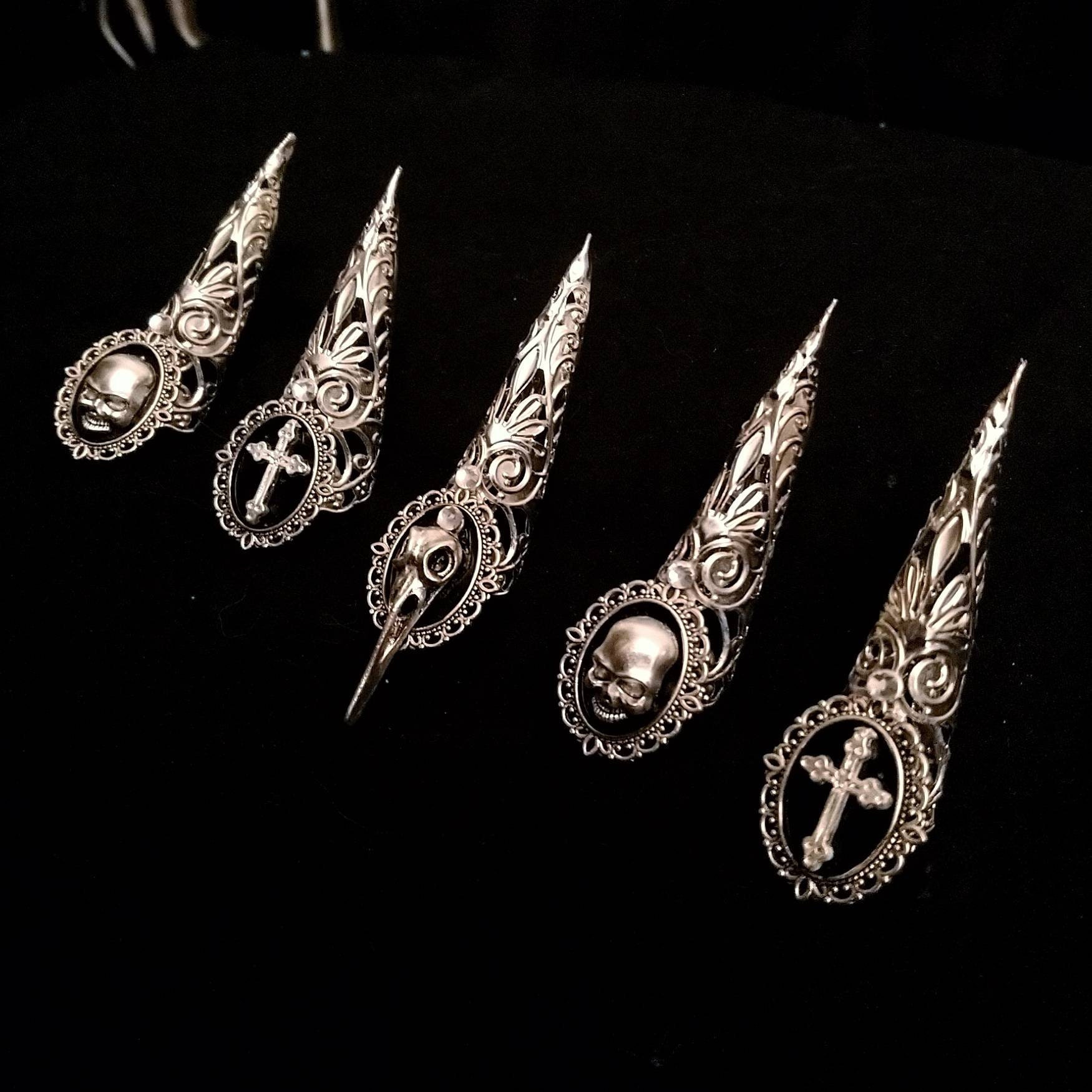 Poe Nail Rings: Gothic Nails Goth Rings Vampire Claws Alt - Etsy