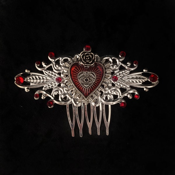 Sacred Heart hairslide: gothic accessory,  goth hairclip, alt barrette, alternative haircomb,  gift,love  cosplay, fantasy, bridal