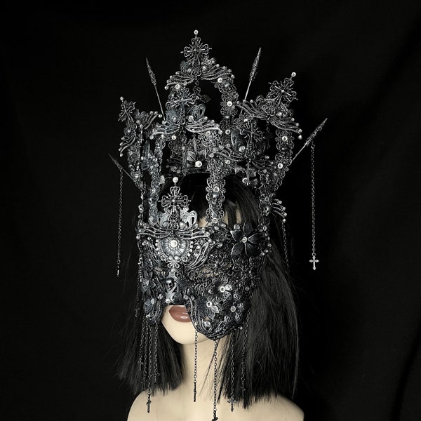 Cathedral set- goth headpiece, masquerade, alternative wedding, alt crown, cosplay, moon, gothic couture, fantasy, blindmask, photoshoot