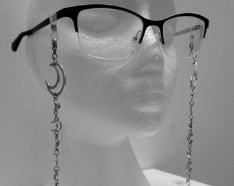 Crescent glasses chain: gothic chain, goth eyewear, Alt accessory, alternative accessories, moons, witchy, witch, pagan, face decoration