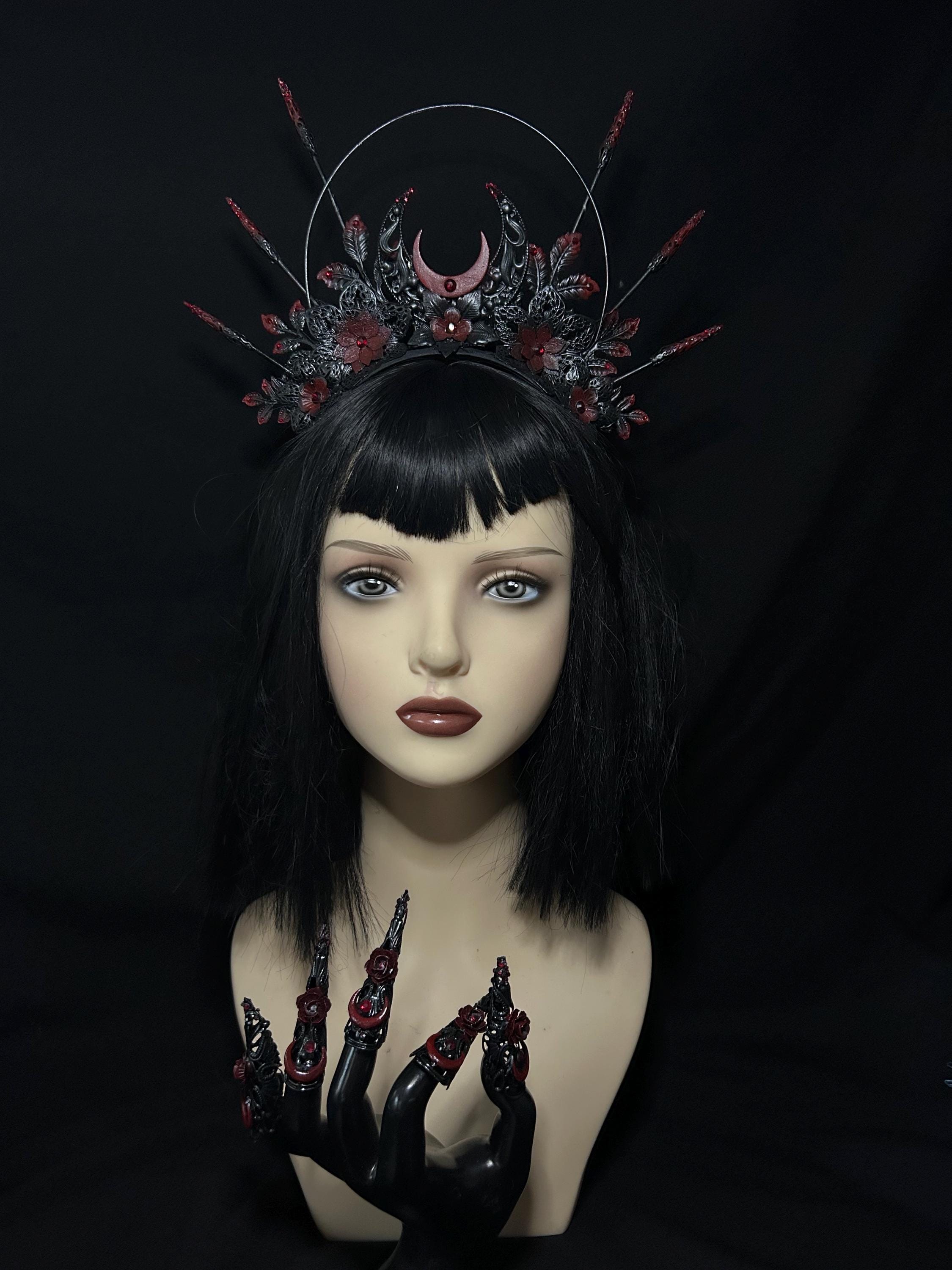Ravenna Crown: Gothic Moon Queen Halo - Alt Wedding Headwear, image size:2250x3000