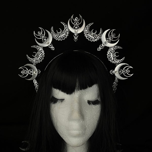 Crescent Headwear: gothic headpiece, goth crown, witch halo, pagan moon, luna goddess, photoshoot, cosplay, fantasy, headband