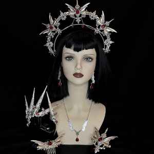 Bloodlust set- gothic headpiece, vampire halo, alternative tiara, evil queen, vamp bat crown, cosplay headband, fantasy couture, claws blood