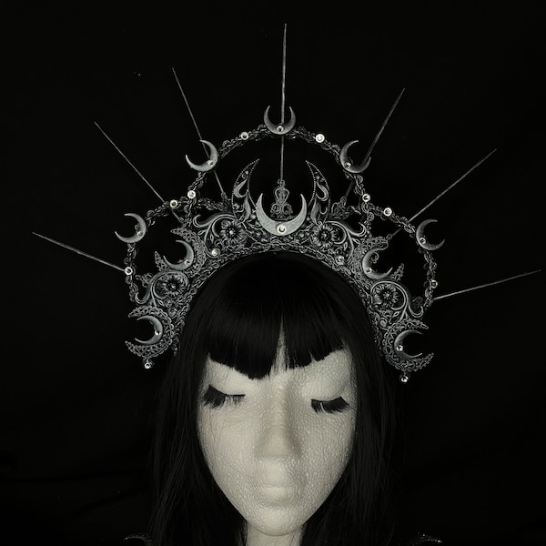 Corona Moonbeam II: sombrero gótico, novia gótica, luna, bruja, diosa, boda, fantasía, cosplay, novia alternativa, sesión de fotos alternativa, reina