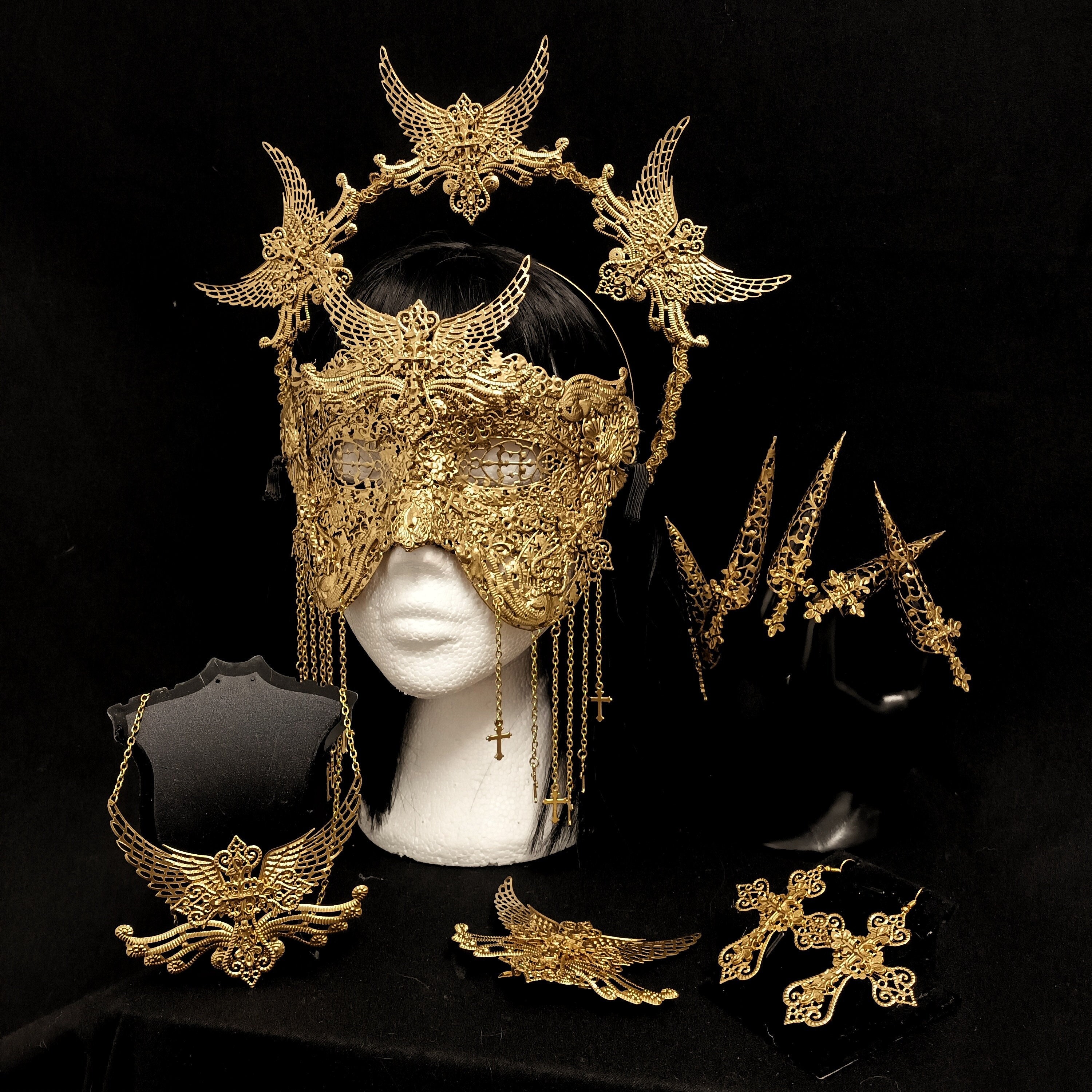 Vampire Diaries Black Crystal Gem Venetian Mask Masquerade Metal Filigree