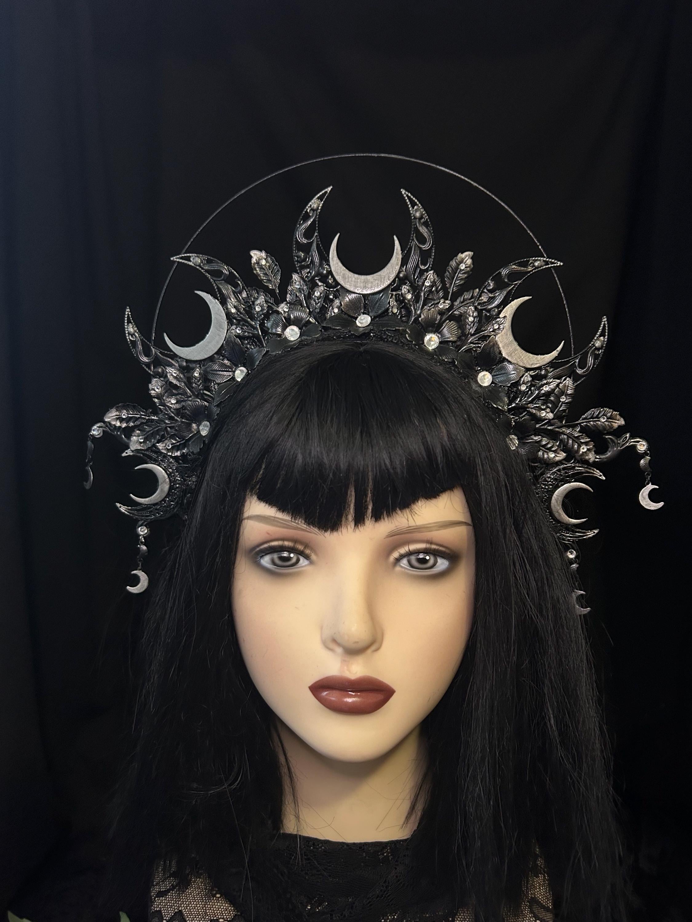 Midnight-crescent Moon Crown, Dark Fantasy Celestial Headpiece, Lunar ...
