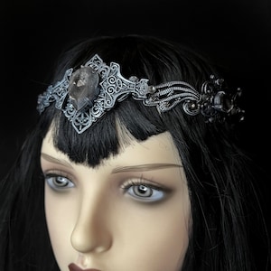 Thor Tiara: Gothic Viking Crown with Hammer & Dark Crystal