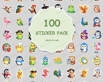 100 Kawaii Animal Stickers PNG Bundle, Digital Download for Crafts, Planners, Scrapbooking