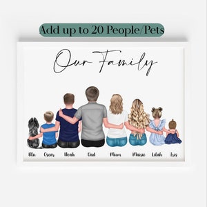 Personalised Family Print With Dogs, Family Print With Cats, Family Portrait Print,Family Print, Mothers Day Gift, Fathers Day Gift,