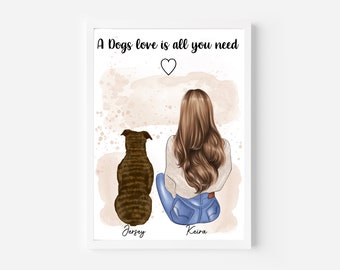 Personalised Dog And Owner Print,Dog Portrait,Dog Print,New Dog Owner Gift,Dog Memorial Print,Personalised Pet Print,Dog Mum Gift