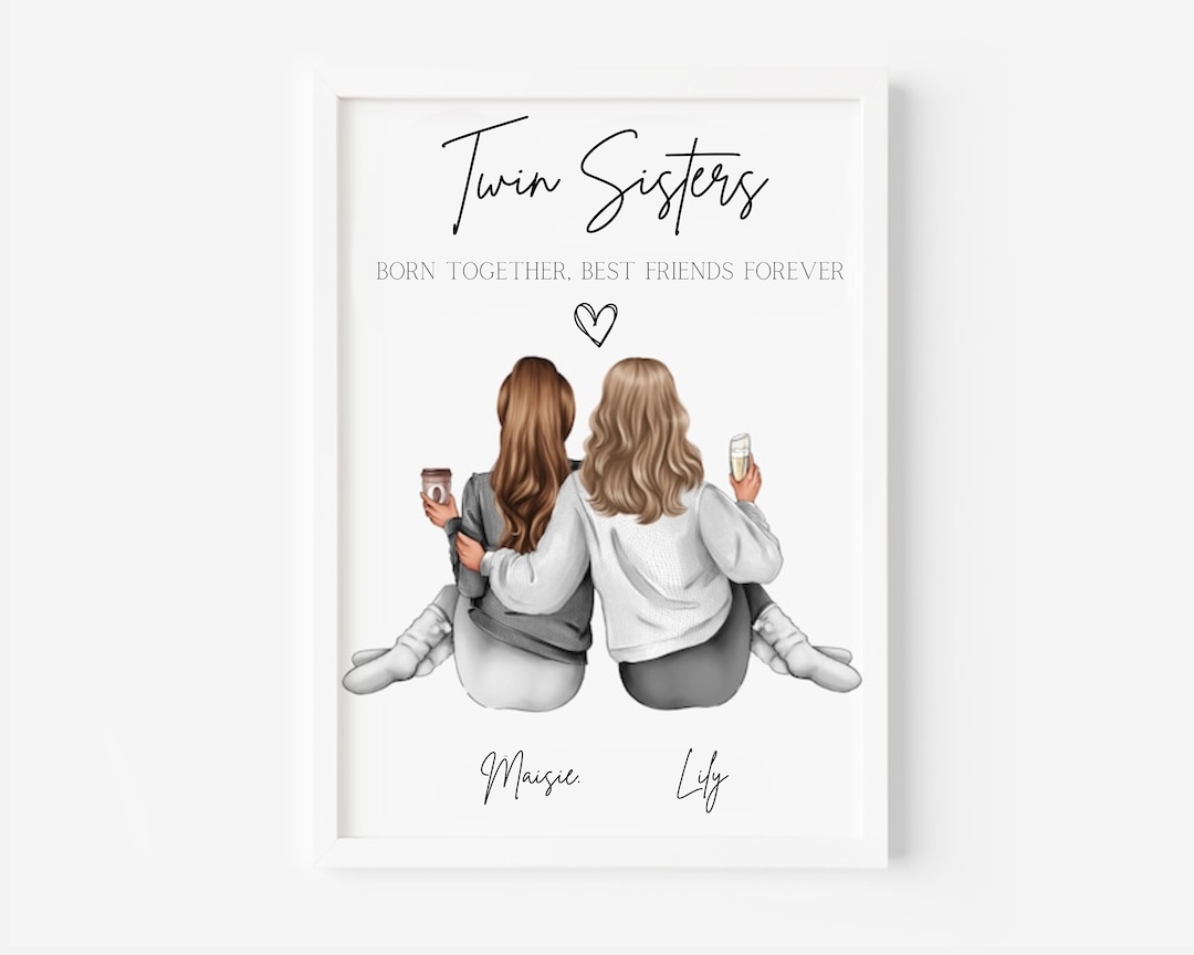 Personalised Twin Sisters Print, Twin Sister Print, Birthday Gift for ...