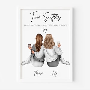 Personalised Twin Sisters Print, Twin Sister Print, Birthday Gift For Twin Sister, Christmas Gift For Twin Sister, Twin Sisters Gift