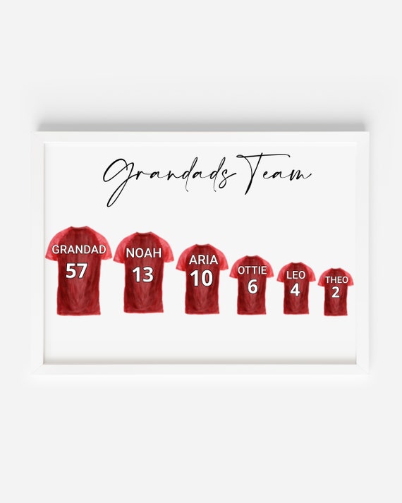 Personalised Football Shirt Print, Grandads Football Team Print,Father's Day Print,Father's Day Gift,Grandad Birthday Gift,Grandad Print