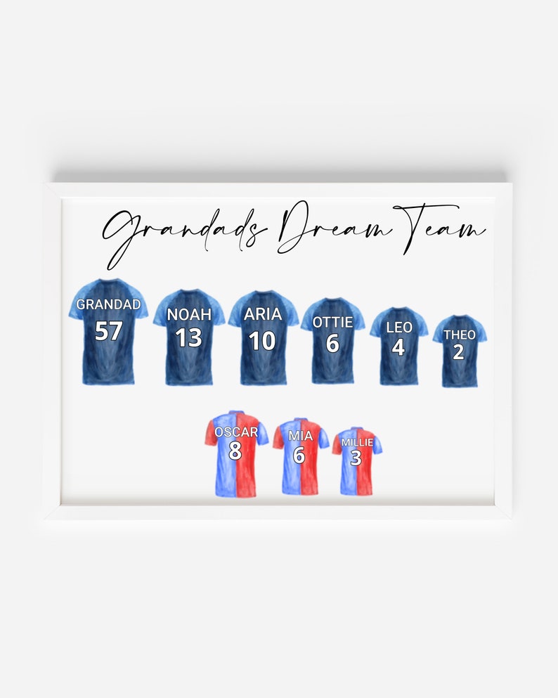 Personalised Football Shirt Print, Grandads Football Team Print,Father's Day Print,Father's Day Gift,Grandad Birthday Gift,Grandad Print image 3