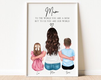 Personalised Gift For Mum, Mum Print, Mum And Children Print, Mum And Daughter Gift, Mum Birthday Gift, Mummy Gift, Mothers Day Gift For Mum