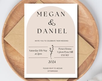 Minimalist Wedding Invitation, Simplistic Wedding Invitation, Modern Wedding Invite, Digital Wedding Invitation, Arch Wedding Invitation