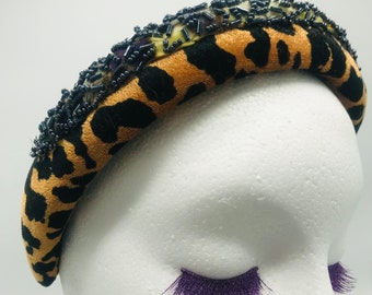 Animal print beaded padded headband, padded headband, fashion accessory, beaded hairband, headband for wedding