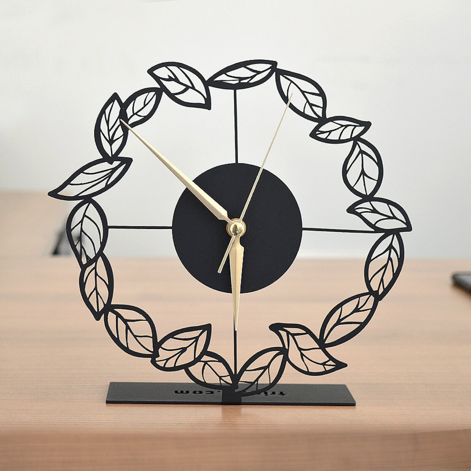 Leaf Clock Tabletop Natural Design Black Metal Accessory Etsy