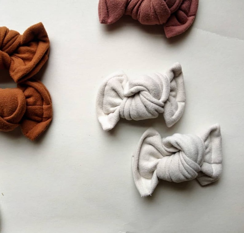 Organic knotted baby bows navy tye-die army pink waffle camel baby shower gift knotted pigtail bows