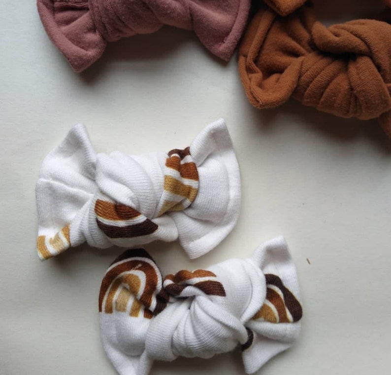 Organic knotted baby bows navy tye-die army pink waffle camel baby shower gift knotted pigtail bows
