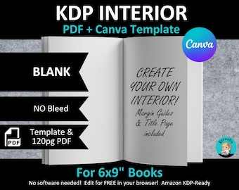 CANVA 6x9" BLANK Interior Plantilla editable Cuaderno Diario para Amazon KDP / Sin sangrado / 120 páginas listas para cargar en PDF / ¡Ahorre tiempo!