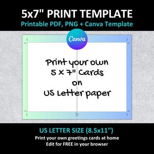 5x7" Portrait CARD Printing CANVA Template Printable | Invitation Announcement Greeting Card Guide | Card Making | 8.5x11" US Letter Size