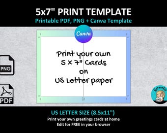 5x7" Portrait CARD Printing CANVA Template Printable | Invitation Announcement Greeting Card Guide | Card Making | 8.5x11" US Letter Size
