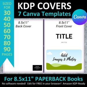 Plantillas editables Canva de portada de libro de bolsillo KDP de 8,5 x 11 pulgadas, tamaño: 30-90 páginas interiores, para cuadernos, diarios, libros y revistas infantiles de Amazon.