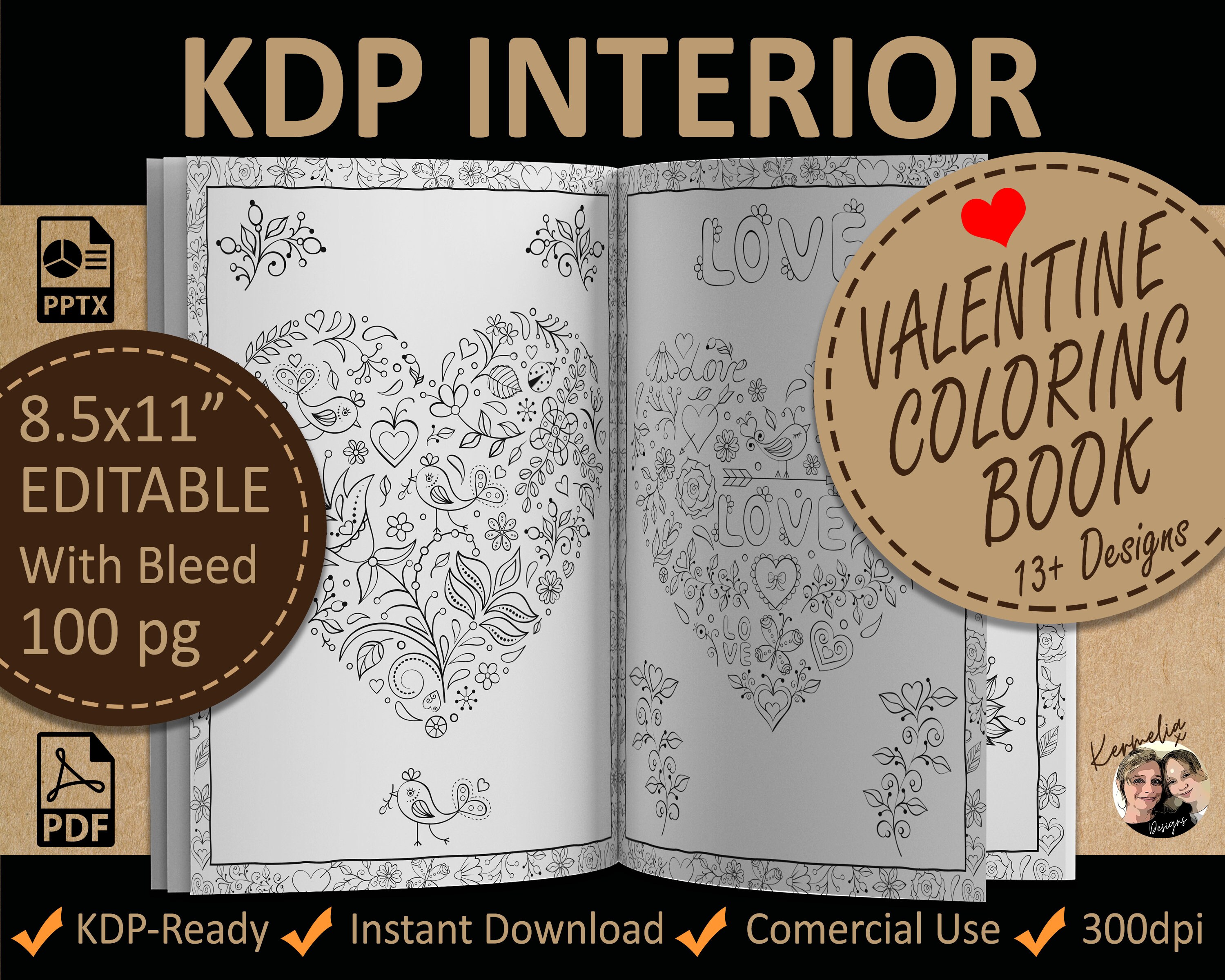 Download 8 5 X 11 Valentine Coloring Book Interior Editable Template For Amazon Kdp 100p With Bleed Pdf