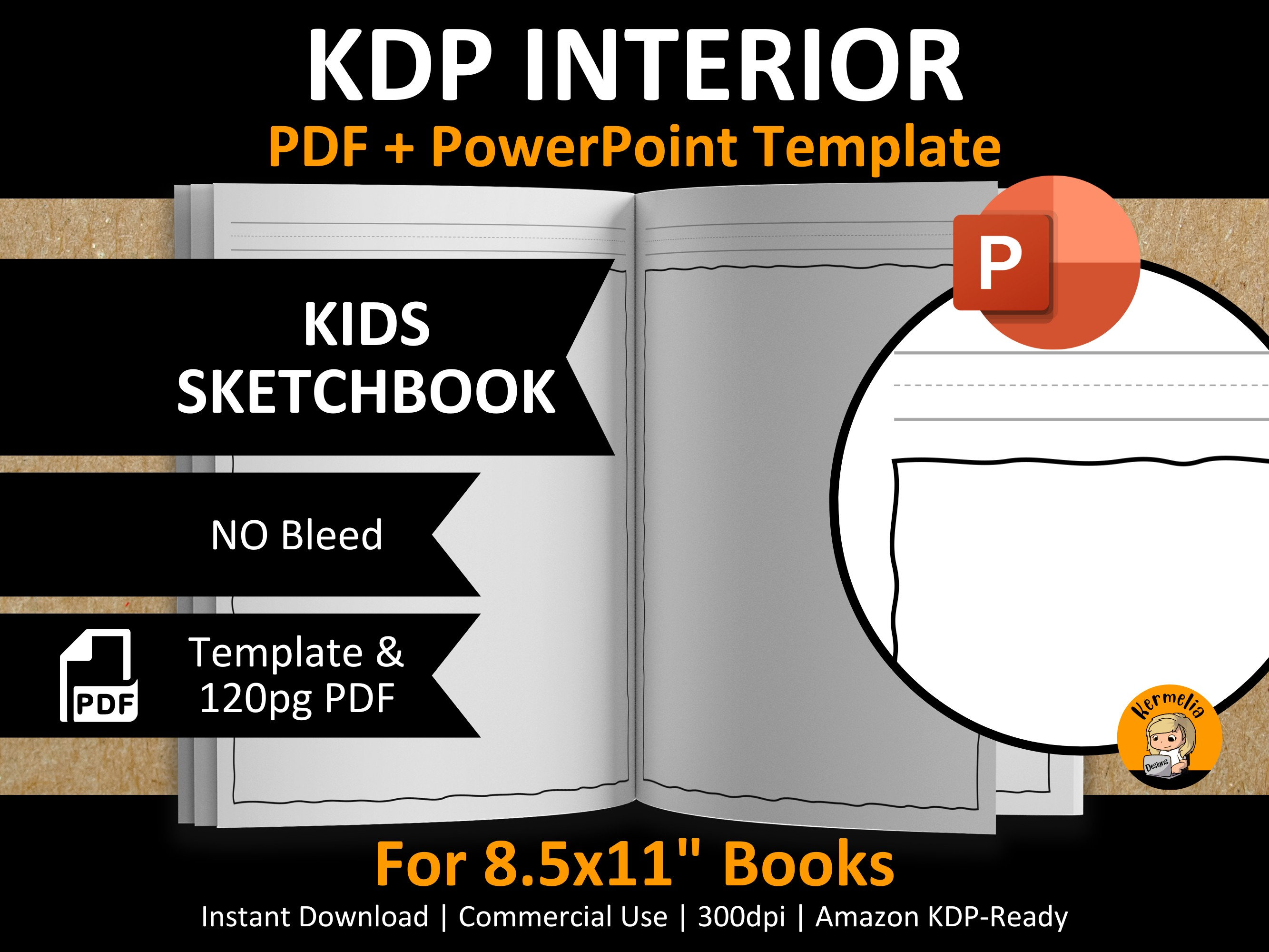 8.5x11 KIDS SKETCHBOOK Blank Interior Editable Template Notebook  Composition Journal for  KDP 120 Pages No Bleed Pdf Pptx 