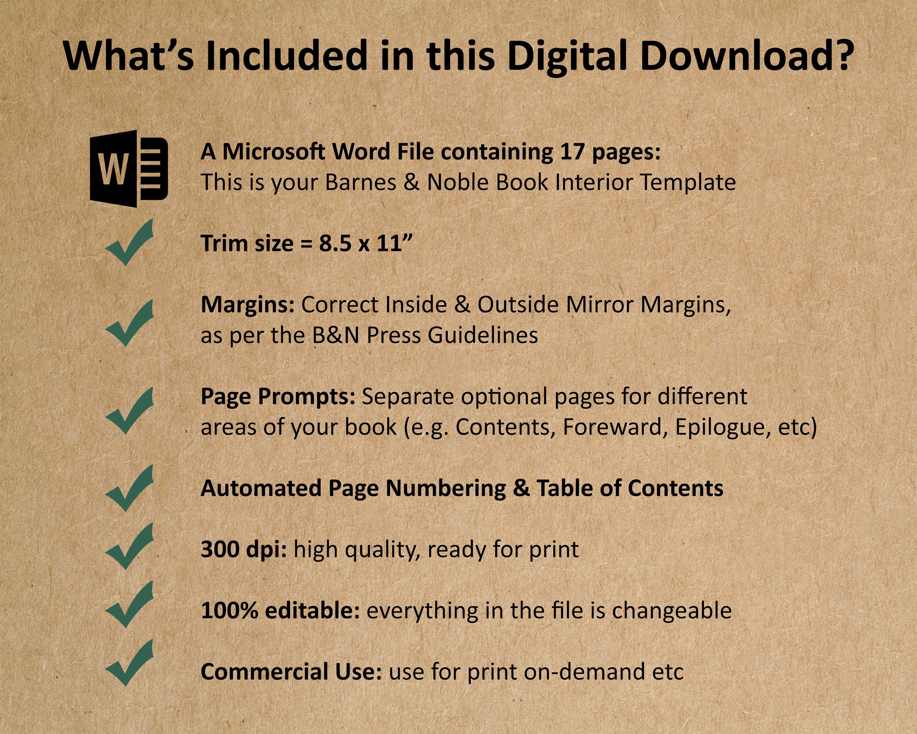 8.5 X 11 Barnes & Noble Press INTERIOR Editable Blank Template Book