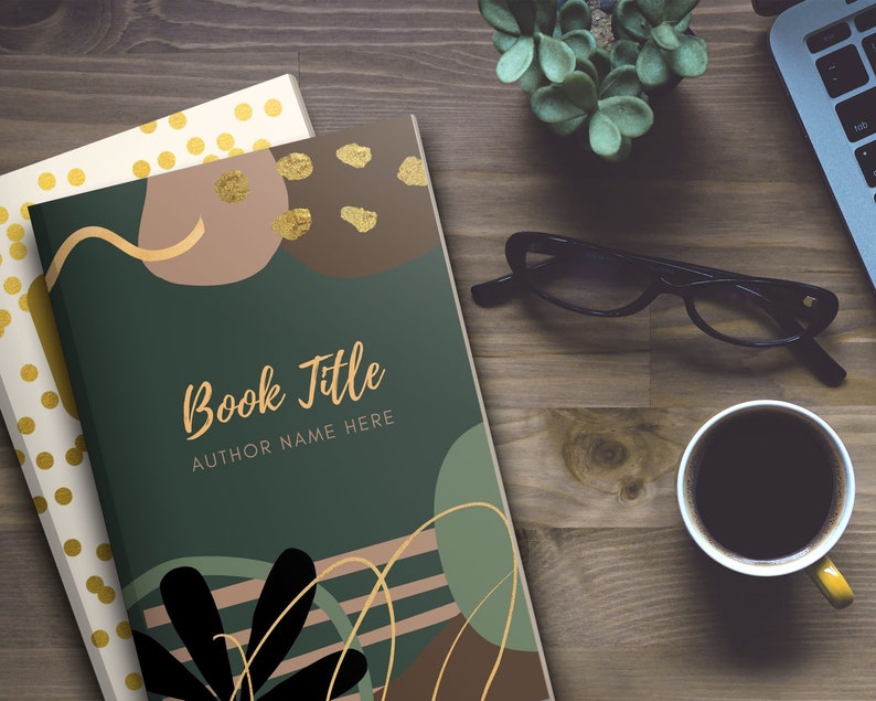 May include: A green book cover with a gold and brown abstract design. The text "Book Title" and "Author Name Here" is printed on the cover.