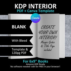 Cuaderno de diario editable en blanco CANVA de 6 x 9 pulgadas para Amazon KDP / Con sangrado / 120 páginas listas para cargar en PDF / ¡Ahorra tiempo!