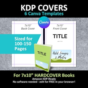 Canva 7x10" KDP HARDCOVER TEMPLATE Editable Bundle Set | Sized for 100-150pg Book Interiors | Amazon Blank Notebook Journal Hardback Covers