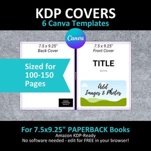 Canva 7,5x9,25" KDP PAPERBACK OMSLAG Mallar Redigerbara Bundle Set | Storleksanpassad för 100-150 sidor | Amazon Blank Notebook Journal Bokomslag