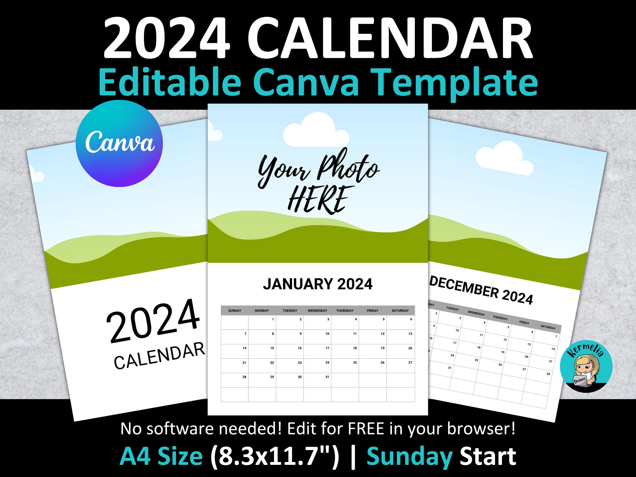 2024 Full Editable Calendar Canva Frame Template, 59 OFF