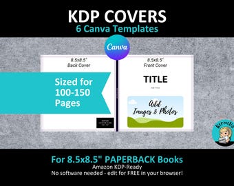 Canva 8.5x8.5" KDP PAPERBACK COVER Templates Editable Bundle Set | Sized: 100-150 Page Interiors | Amazon Kids Blank Notebook Journal Book