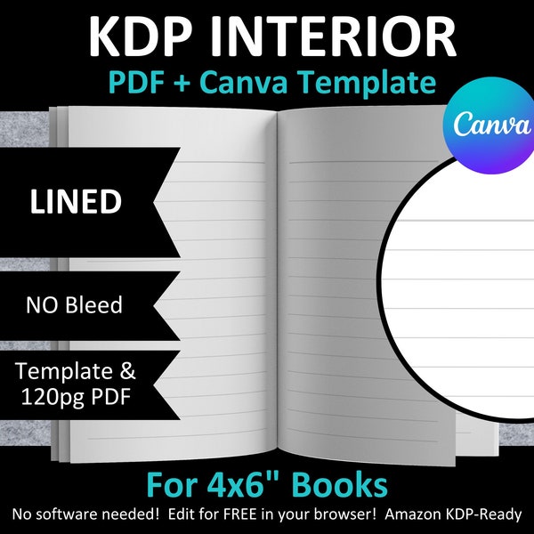 CANVA 4x6" MINI Lined Interior Editable Template Small Pocket Notebook Journal for Amazon KDP | No Bleed | + 120 Pages Ready to Upload Pdf